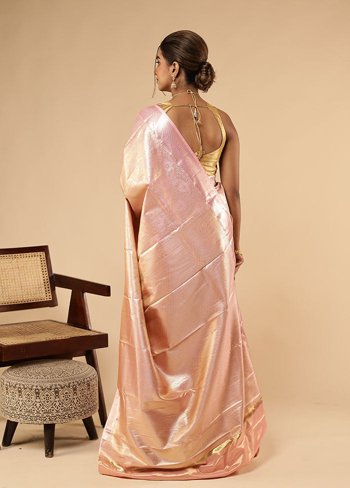Pink Kanjivaram Silk Saree With Blouse Piece