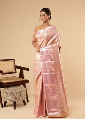 Pink Kanjivaram Silk Saree With Blouse Piece