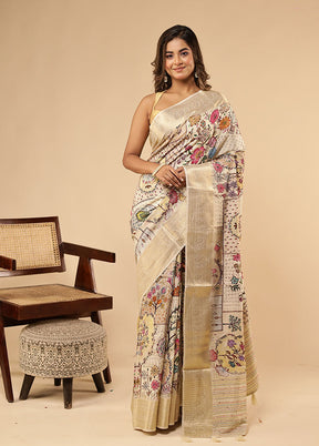 Cream Dupion Silk Saree With Blouse Piece