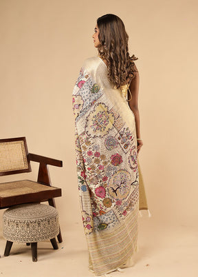 Cream Dupion Silk Saree With Blouse Piece