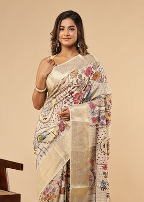 Cream Dupion Silk Saree With Blouse Piece