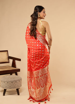 Red Dupion Silk Saree With Blouse Piece