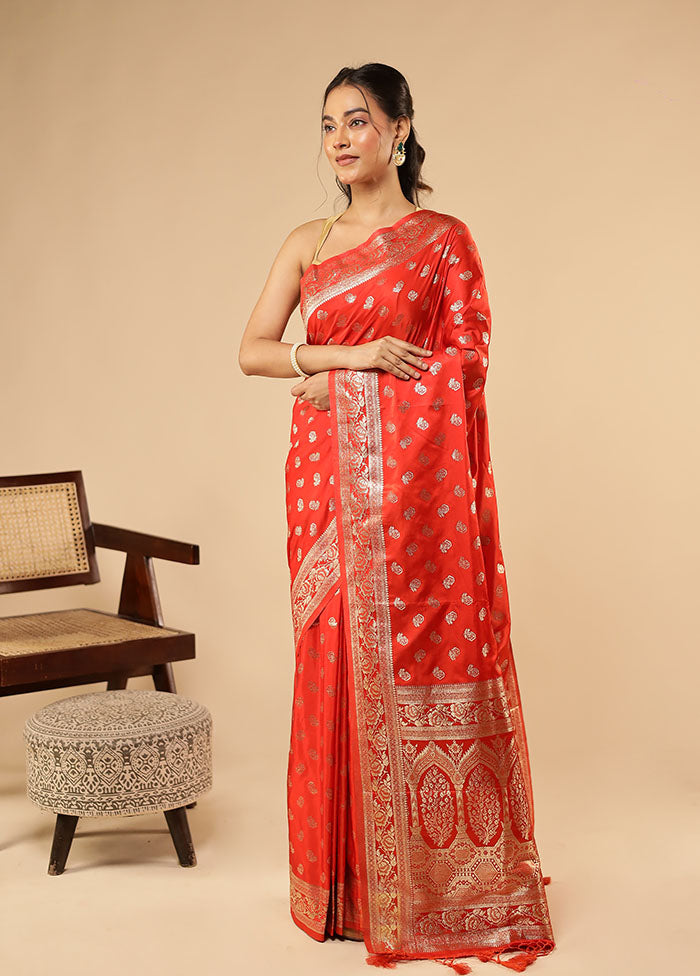 Red Dupion Silk Saree With Blouse Piece