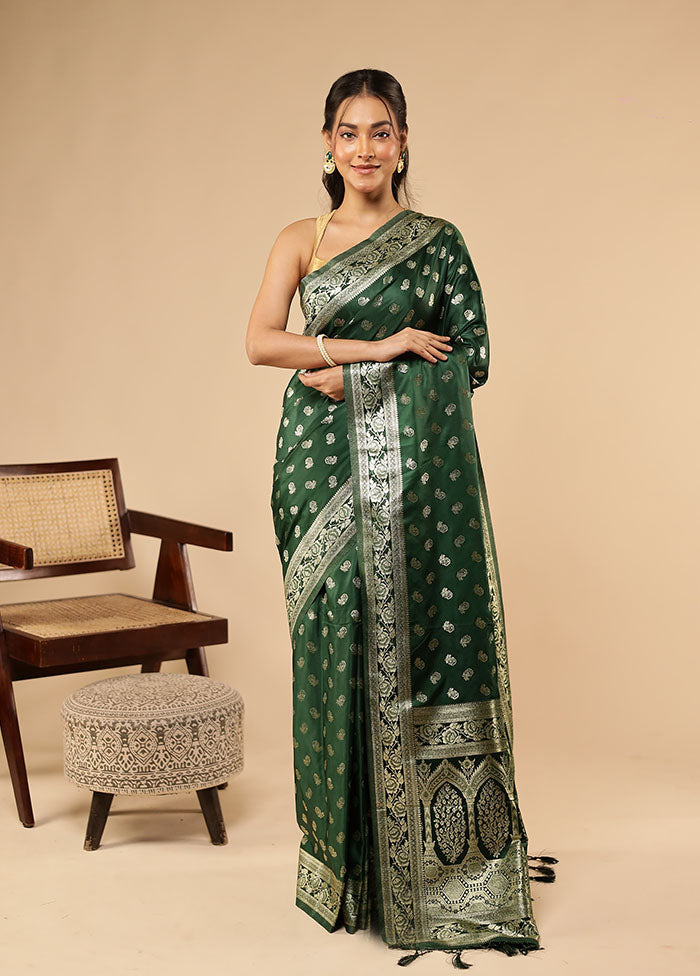 Green Dupion Silk Saree With Blouse Piece