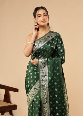 Green Dupion Silk Saree With Blouse Piece