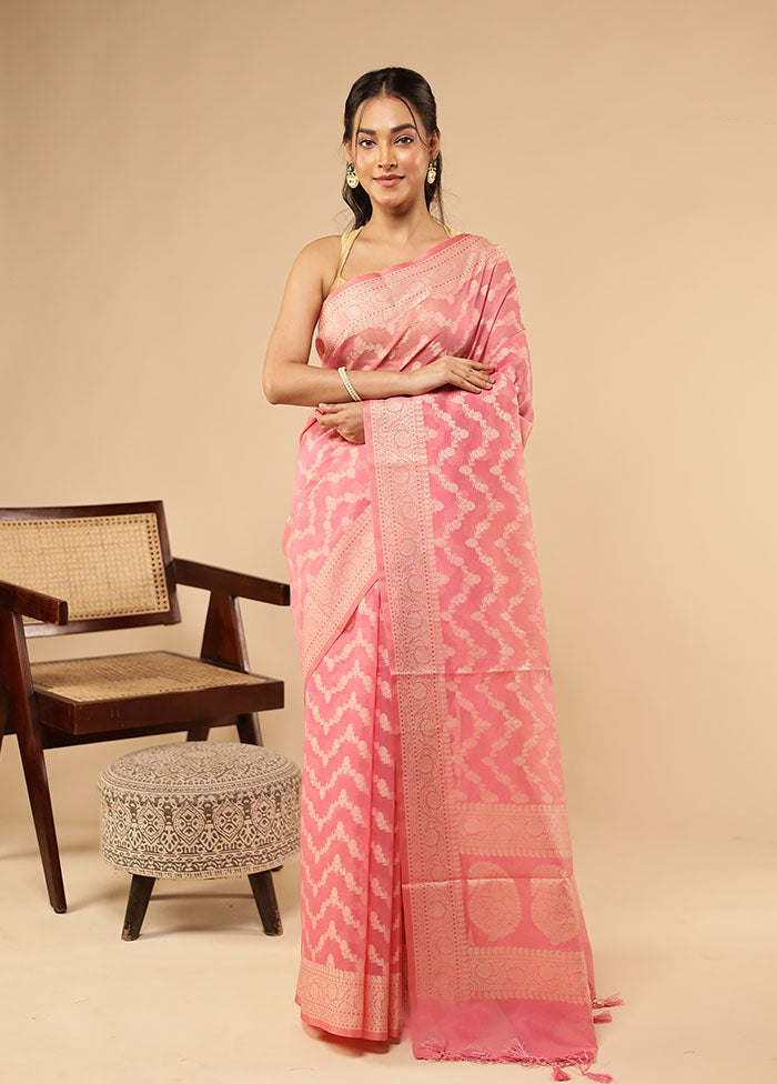 Pink Kora Silk Saree With Blouse Piece