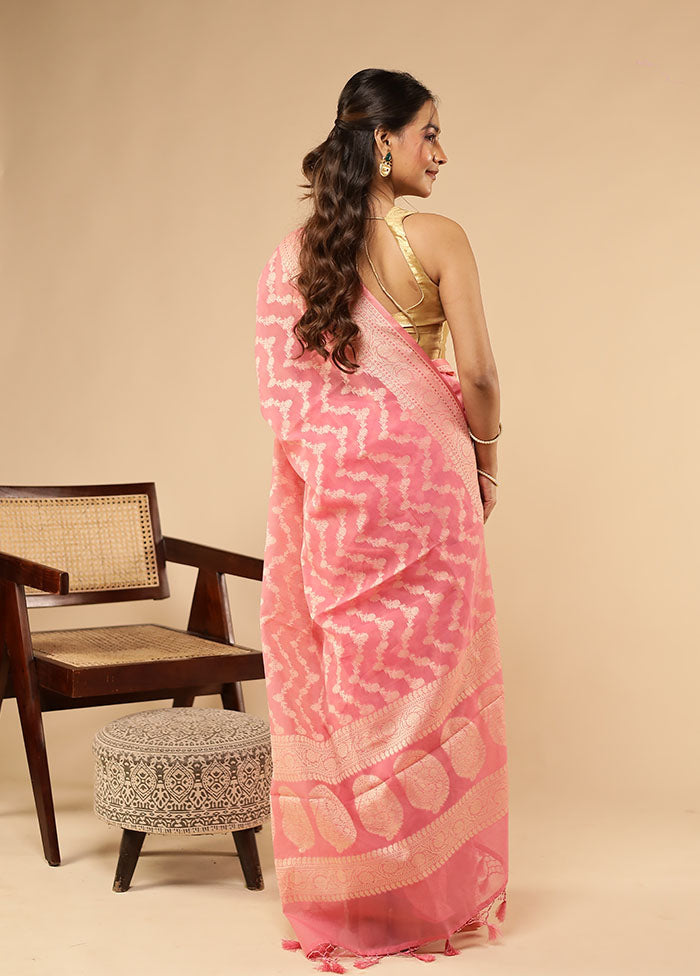 Pink Kora Silk Saree With Blouse Piece