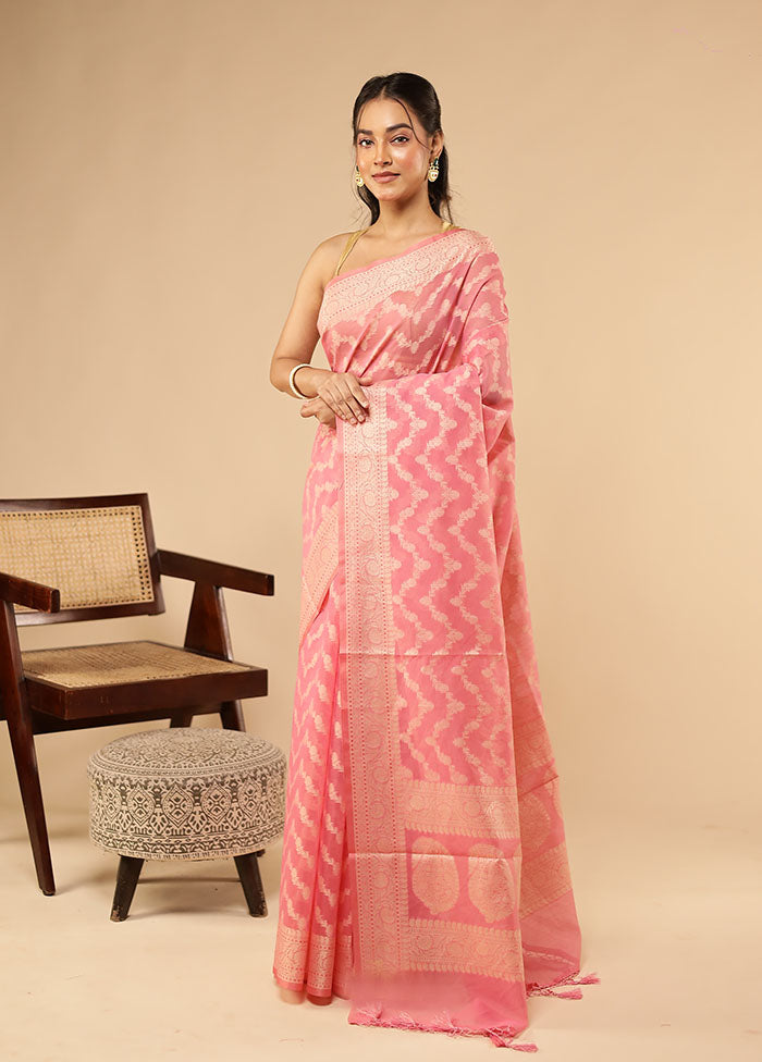 Pink Kora Silk Saree With Blouse Piece