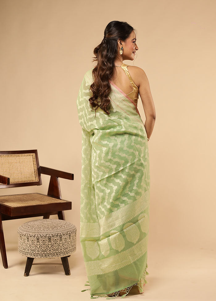 Green Kora Silk Saree With Blouse Piece