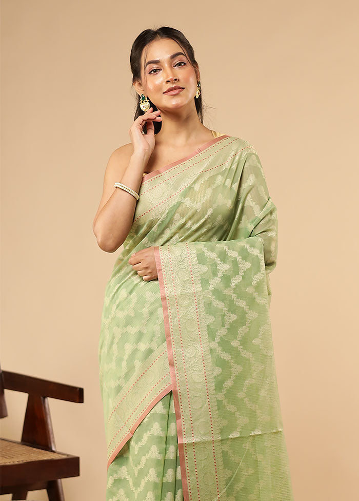 Green Kora Silk Saree With Blouse Piece