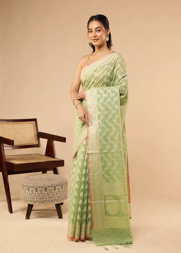 Green Kora Silk Saree With Blouse Piece