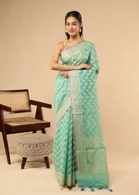 Green Kora Silk Saree With Blouse Piece