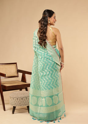 Green Kora Silk Saree With Blouse Piece