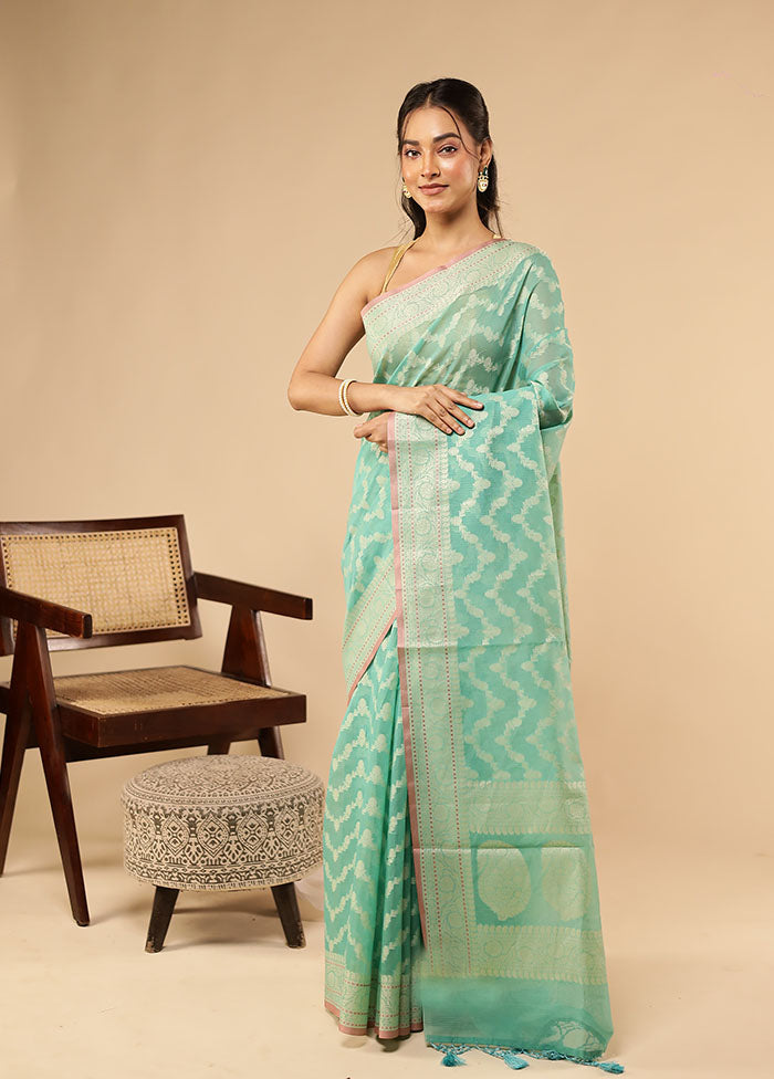 Green Kora Silk Saree With Blouse Piece