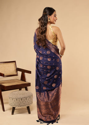 Blue Dupion Silk Saree With Blouse Piece