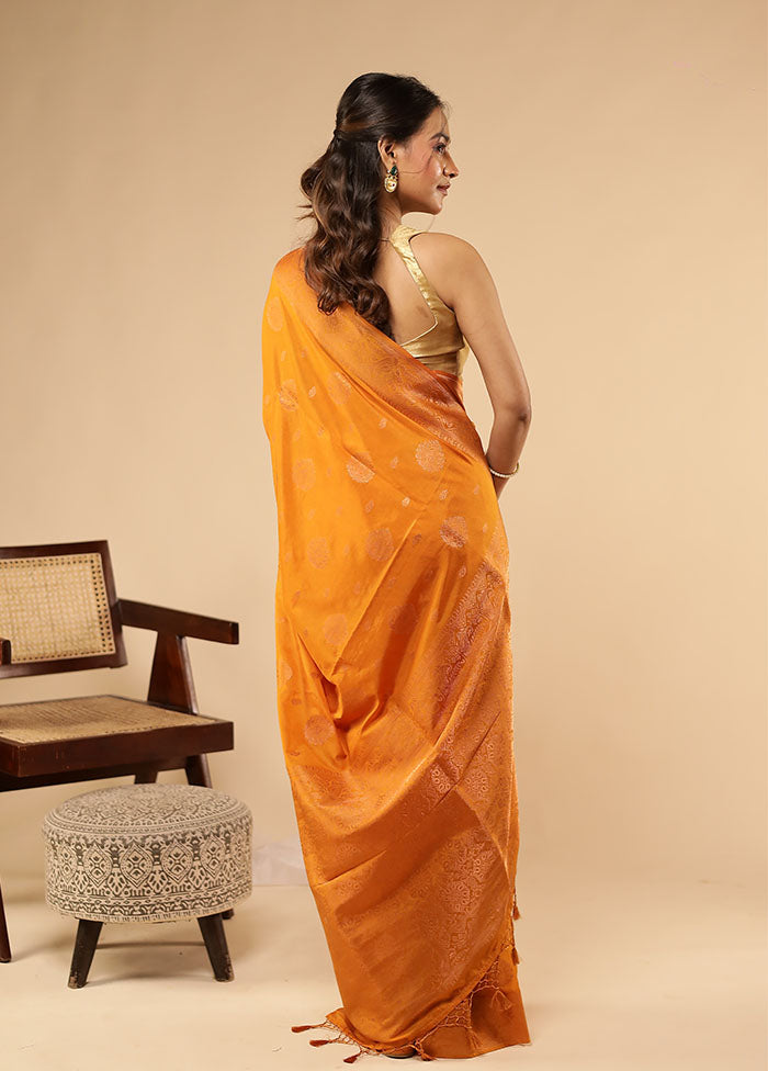 Orange Dupion Silk Saree With Blouse Piece