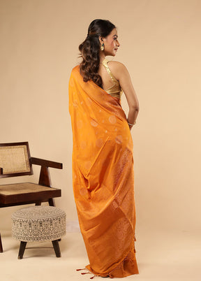 Orange Dupion Silk Saree With Blouse Piece