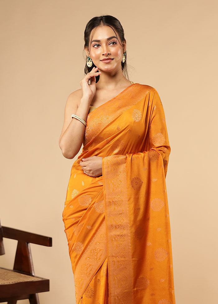 Orange Dupion Silk Saree With Blouse Piece