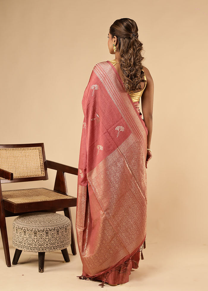 Pink Dupion Silk Saree With Blouse Piece