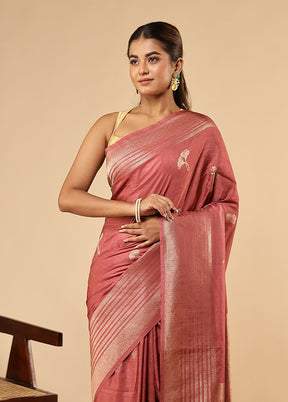 Pink Dupion Silk Saree With Blouse Piece