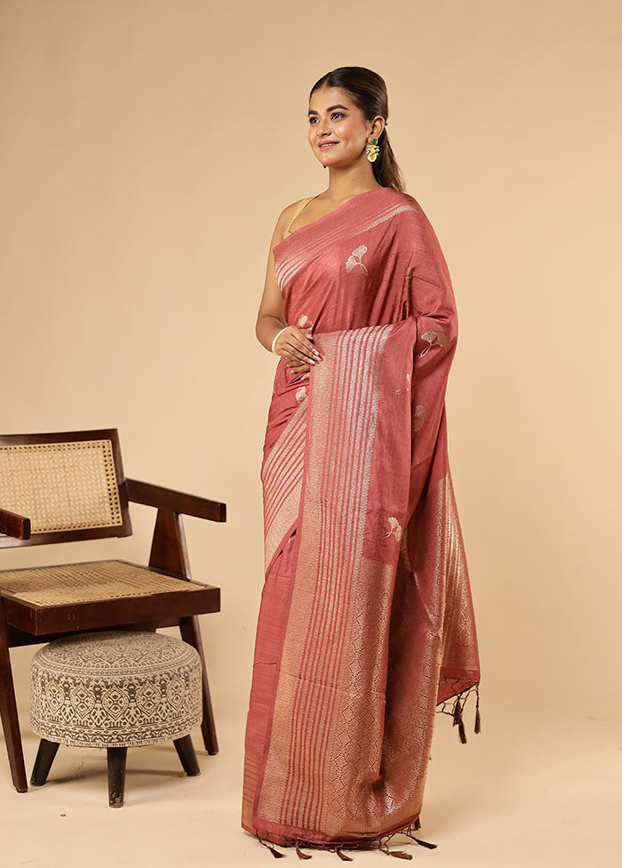 Pink Dupion Silk Saree With Blouse Piece