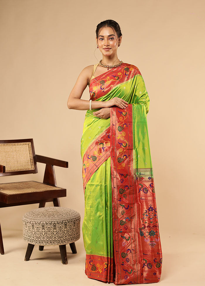 Green Handloom Kanchipuram Pure Silk Saree With Blouse Piece