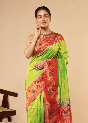 Green Handloom Kanchipuram Pure Silk Saree With Blouse Piece