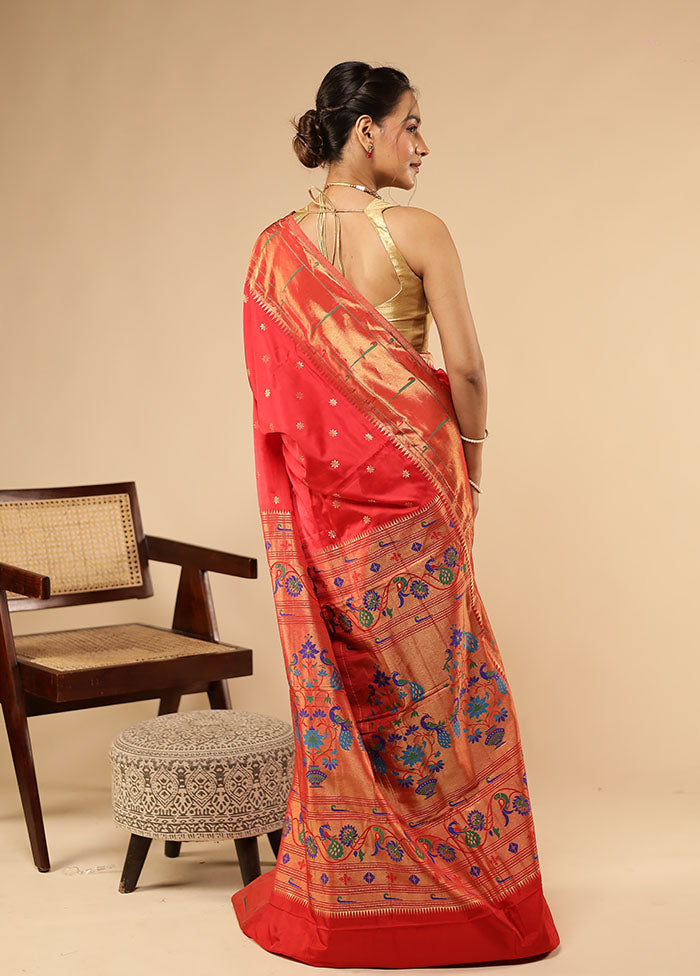 Red Handloom Kanchipuram Pure Silk Saree With Blouse Piece