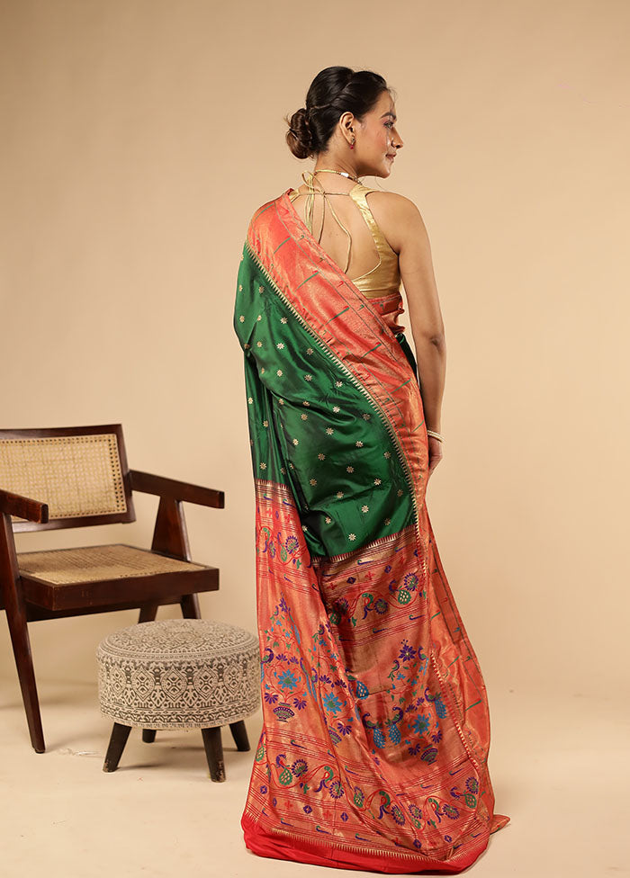 Green Handloom Kanchipuram Pure Silk Saree With Blouse Piece