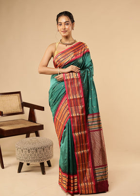 Green Handloom Kanjivaram Pure Silk Saree With Blouse Piece