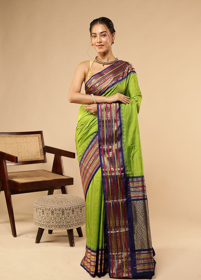 Green Handloom Kanjivaram Pure Silk Saree With Blouse Piece