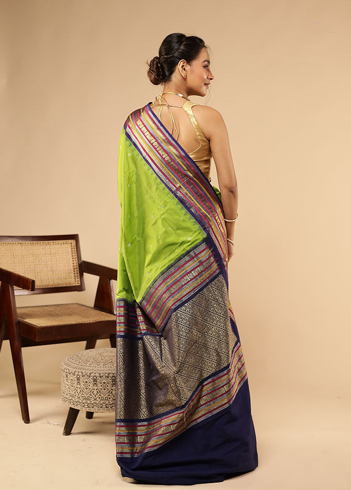 Green Handloom Kanjivaram Pure Silk Saree With Blouse Piece