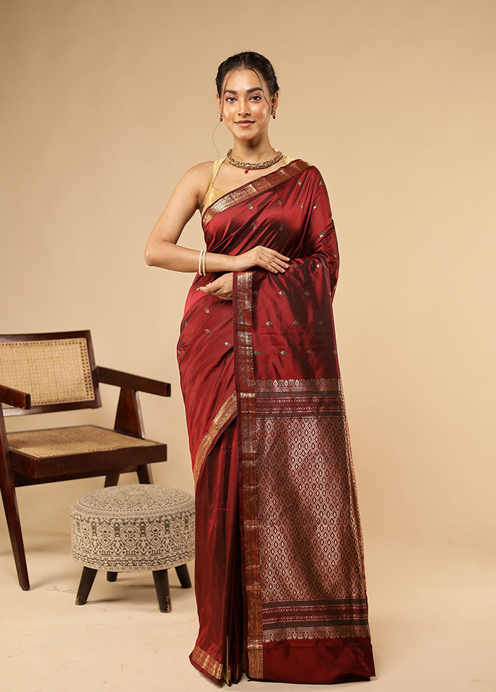 Maroon Kanjivaram Silk Saree With Blouse Piece