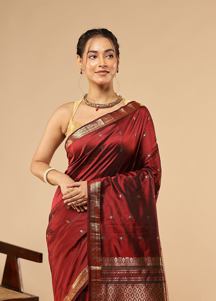 Maroon Kanjivaram Silk Saree With Blouse Piece