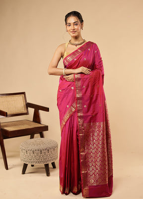 Pink Kanjivaram Silk Saree With Blouse Piece