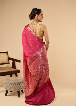 Pink Kanjivaram Silk Saree With Blouse Piece