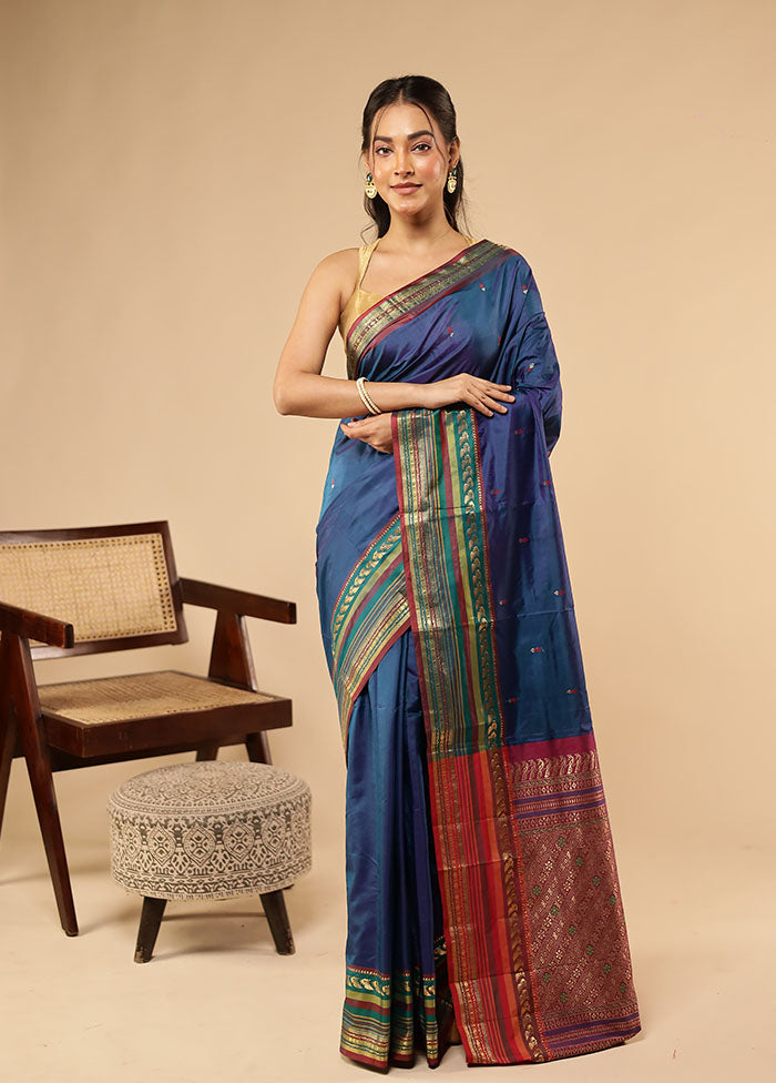 Blue Kanjivaram Silk Saree With Blouse Piece