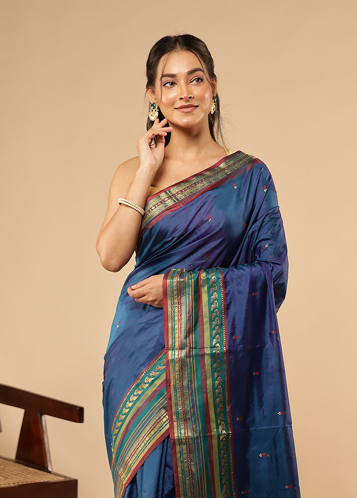 Blue Kanjivaram Silk Saree With Blouse Piece