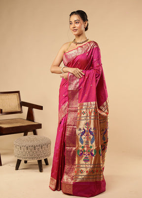 Pink Handloom Kanjivaram Pure Silk Saree With Blouse Piece