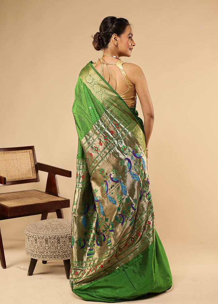 Green Handloom Kanjivaram Pure Silk Saree With Blouse Piece