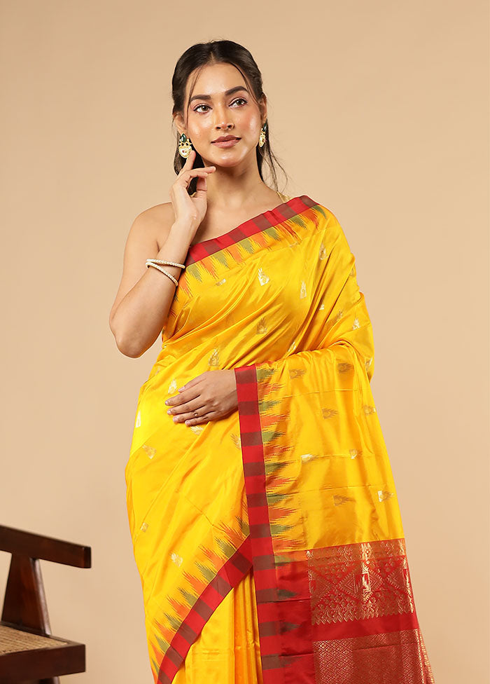 Yellow Kanjivaram Silk Saree With Blouse Piece