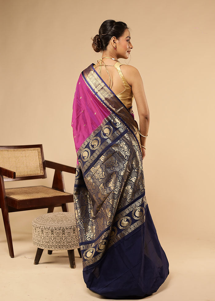 Purple Kanjivaram Silk Saree With Blouse Piece