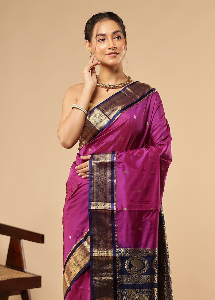 Purple Kanjivaram Silk Saree With Blouse Piece