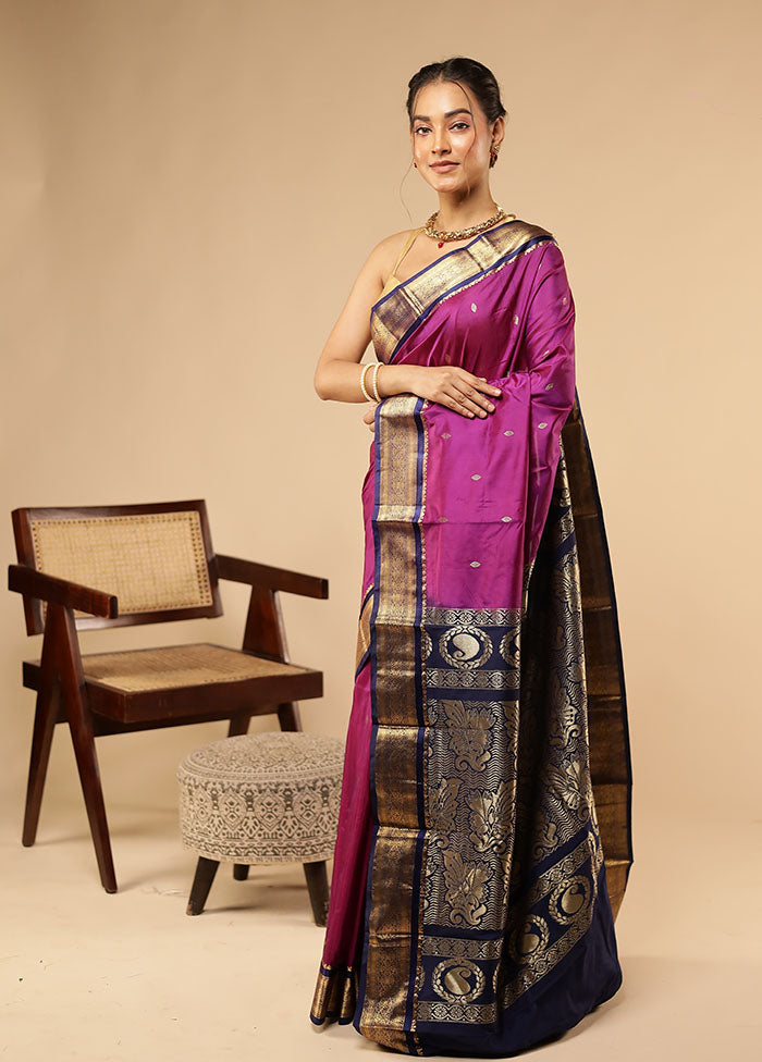 Purple Kanjivaram Silk Saree With Blouse Piece
