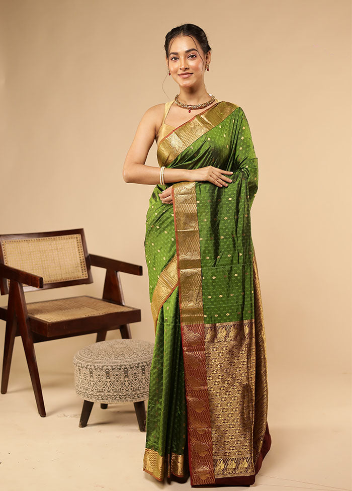 Green Kanjivaram Silk Saree With Blouse Piece