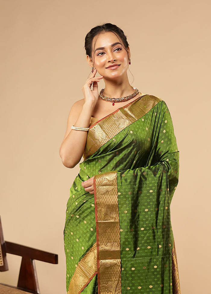 Green Kanjivaram Silk Saree With Blouse Piece