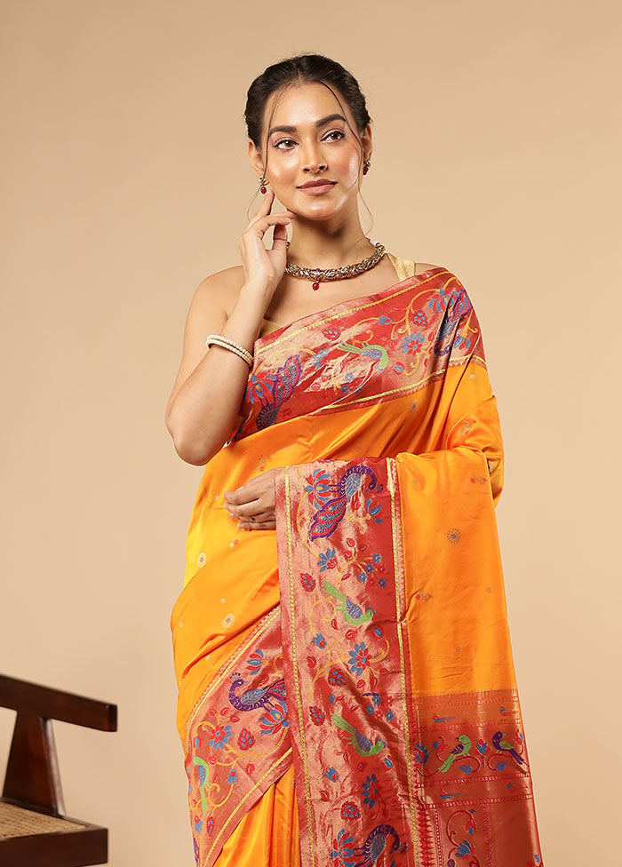 Orange Kanjivaram Silk Saree With Blouse Piece