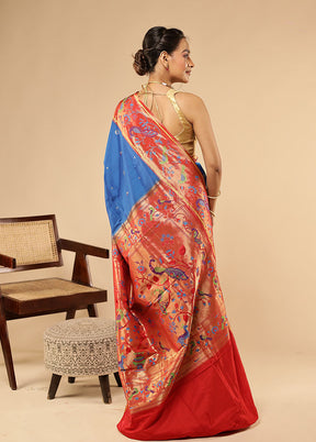Blue Kanjivaram Silk Saree With Blouse Piece