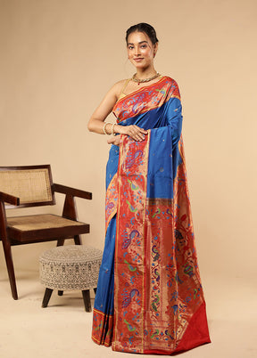 Blue Kanjivaram Silk Saree With Blouse Piece