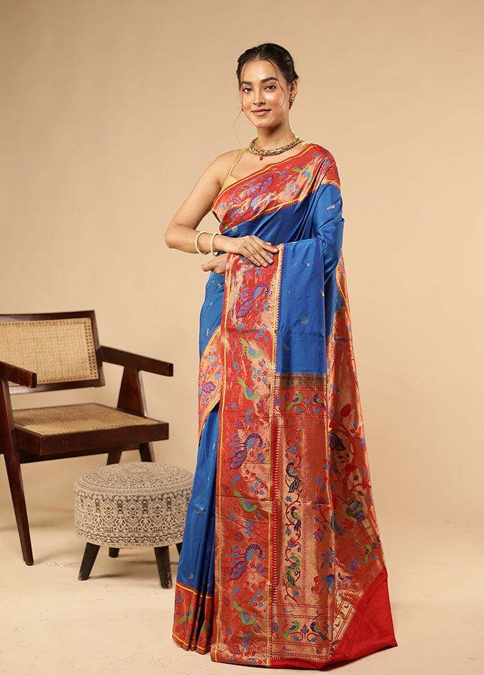 Blue Kanjivaram Silk Saree With Blouse Piece